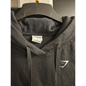 Gymshark Crest Hoodie Black Mens XL Raglan Sleeve Pullover Sweatshirt Logo